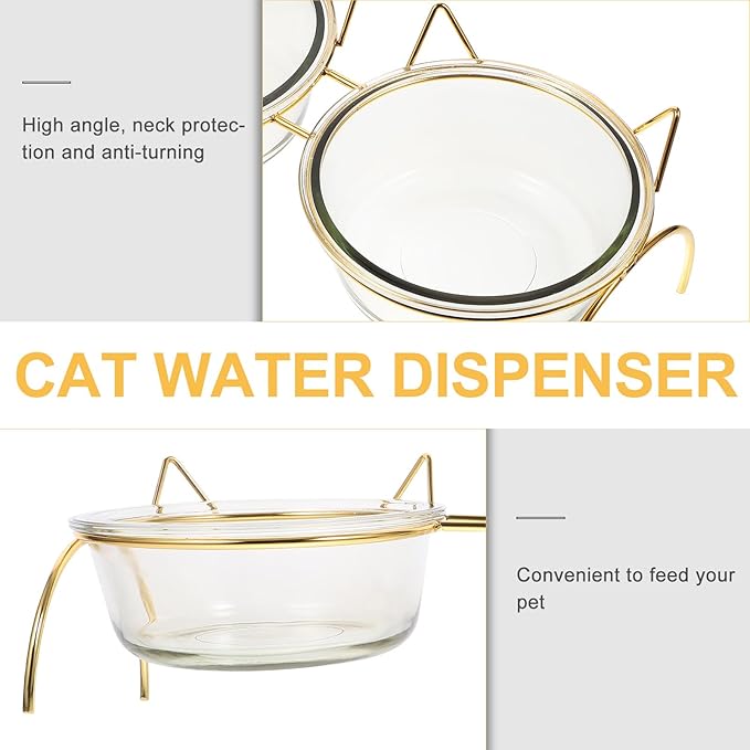 ELEOUTI Angled Cat Feeding Bowl Set with Neck Protection Double Bowls with Iron Raised Stand for Cats Suitable for Home Feeding and Watering