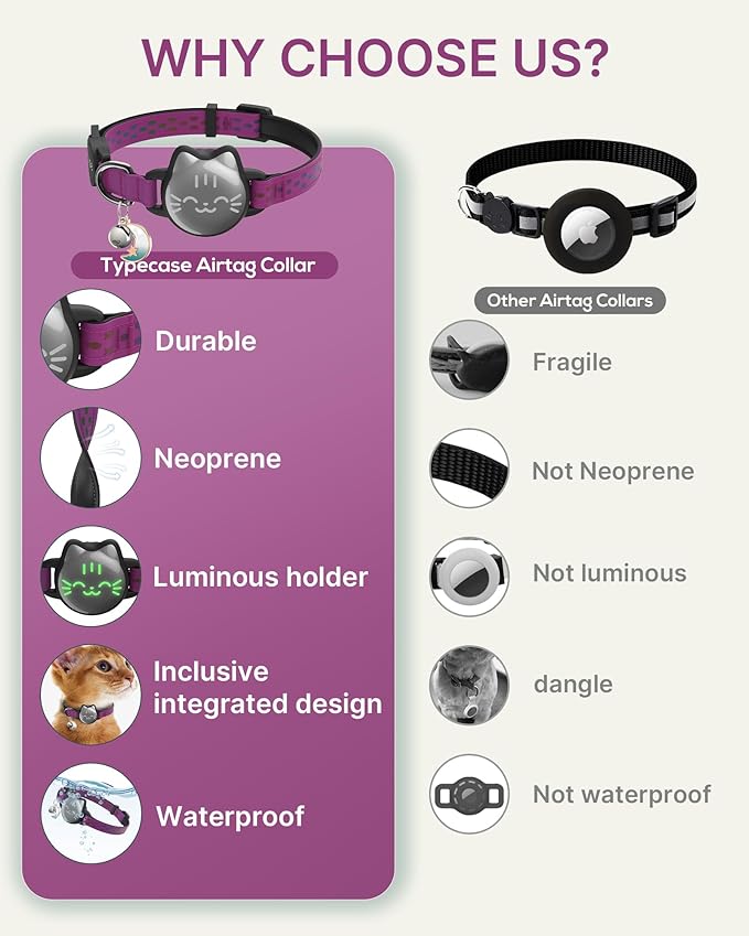 Waterproof Airtag 2nd & 1st Cat Collar, Breakaway Cat Airtag Collar with Luminous & Reflective Pattern Strap, Lightweight Kitten Collars for Apple Air tag, Hidden Holder - Cats, Kittens