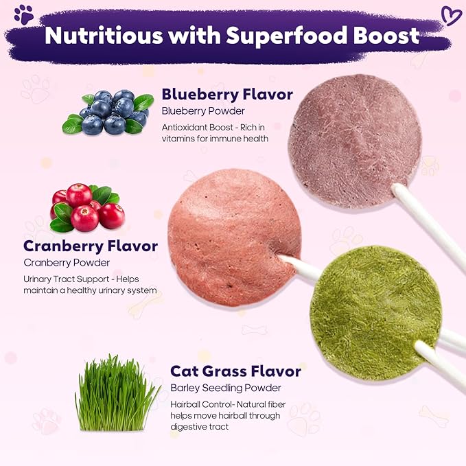 Freeze-Dried Lollipop Dog & Cat Treats, Interactive Crunchy Snacks for Indoor Kitten, 100% Natural Chicken Traning Treats for Cat, Small & Medium Dogs, 18 Pack