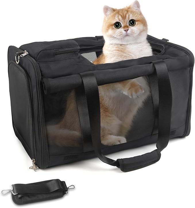 Pet Carrier for Large Cats, Soft Cat Carrier for Medium Big Cats and Puppies up to 20lbs, Washable Dog Carrier 18" L x 11.8" W x 11.8” H for Traveling Home and Outdoor
