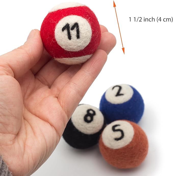 Glaciart One Wool Pool Ball Cat Toy – 4 Pcs with Catnip - Soft Fuzzy Enrichment 100% Natural Felt Cat Toy - Interactive Play Set - Safe for Pets, Non-AZO Colored Dyes – 1.5”