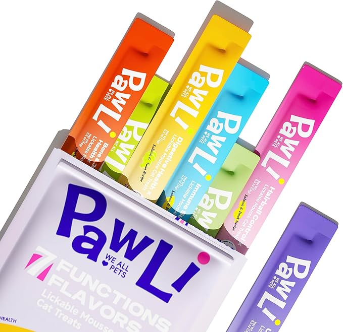 PAWLI 7-in-1 Functional Lickable Cat Treats Variety Pack, Squeeze Cat Treats for Skin Coat, Hairball, Digestive, Urinary & More, Grain-Free Cat Snacks, 7 Count 7 Flavors (3.5 oz Total)