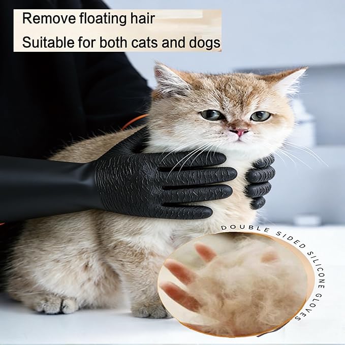 YOFANG 22" Extra Long Pet Grooming Gloves for Washing and Hair Removal,Double‑Sided Cat Bite-Proof Waterproof Brush Gloves,Suit for Short/Long Hair Pets,Black