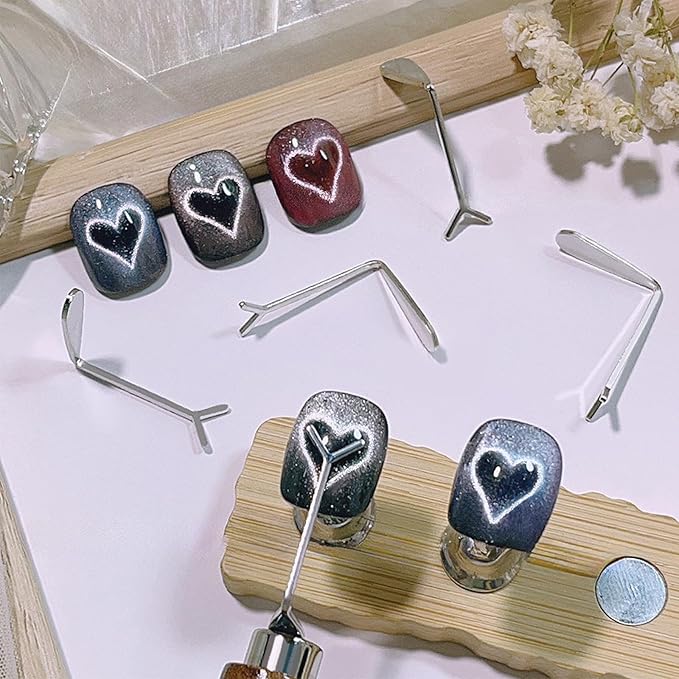 WOKOTO 2 PCS Cat Eye Magnet for Nails, Heart & Rabbit Shape Magnetic Effect Stencil, 3 In 1 Cylindrical And Double-Head Nail Magnets For Nail Art Magnetic Sticks, DIY Manicure Heart Rabbit Magnet Nail