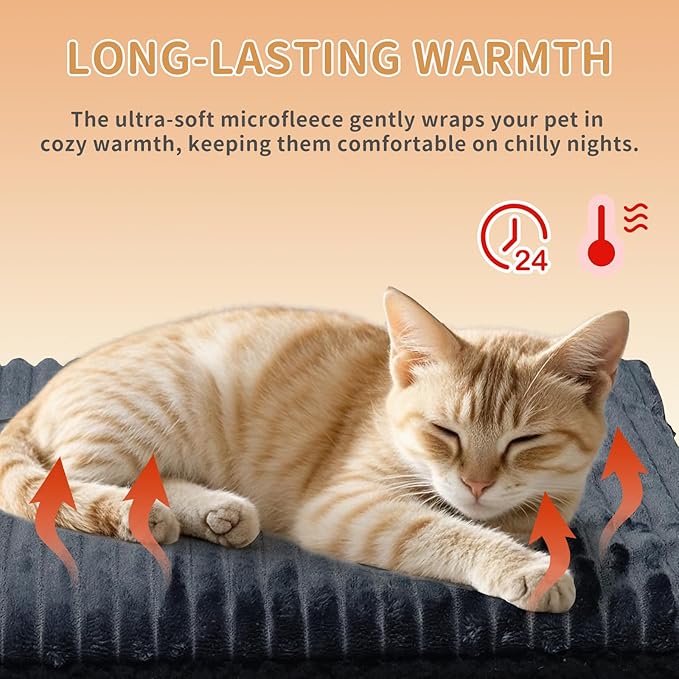 Self-Warming Cat Bed Pad 30x20 inches Self-Heating Cat Bed Mat Thermal Blanket for Indoor Cats & Dogs Stripes Gray
