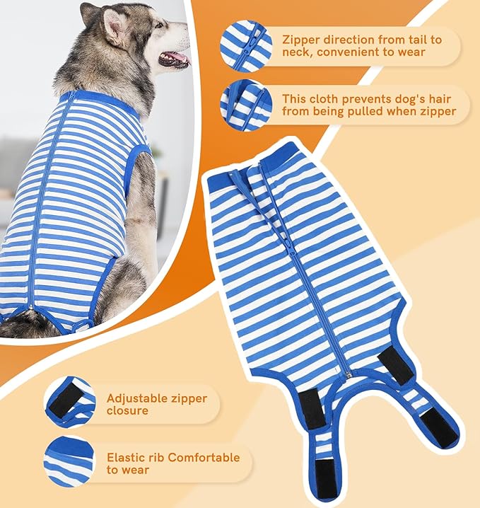 Dog Surgery Recovery Suit Dogs Neuter Spay Female Male Protective Clothes, Blue White M
