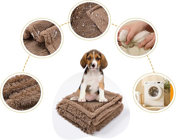 Brown Long Faux Fur Calming Dog Blankets for Bed Covers Fluffy Sherpa Fleece Blanket Couch Cover Protection for Big Dogs and Pets(Brown,XL-85x57in)