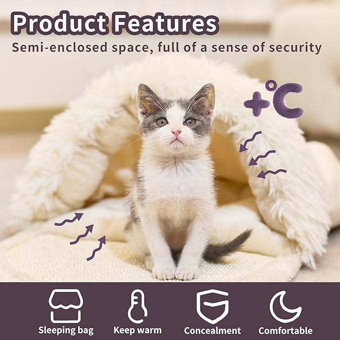 Pet Slipper Cave Bed for Indoor Cats and Small Dogs with Scratching Board, Anti-Slip & Durable, Washable for Kittens and Small Pets, Gray