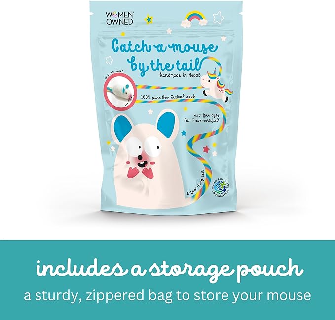 Catch a Mouse Wool Cat Toy - 6-Foot Tail Indoor Cat Kittens. Pride (Unicorn Swirl) Mouse Rat Plush Toy