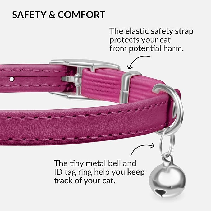 CollarDirect Leather Cat Collar with Removable Bell – Safety Elastic Strap (Breakaway Alternative) – Kitten Collar for Small & Big Boy & Girl Cats