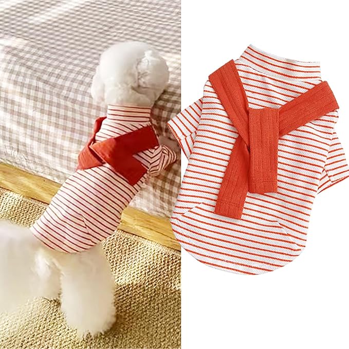 Soft Puppy Stripe Dog Shirts Pet Apparel Cat Tee Dog Sweatshirt Pet Breton Top Pet Clothes for Small Dogs (Orange Red, Small)