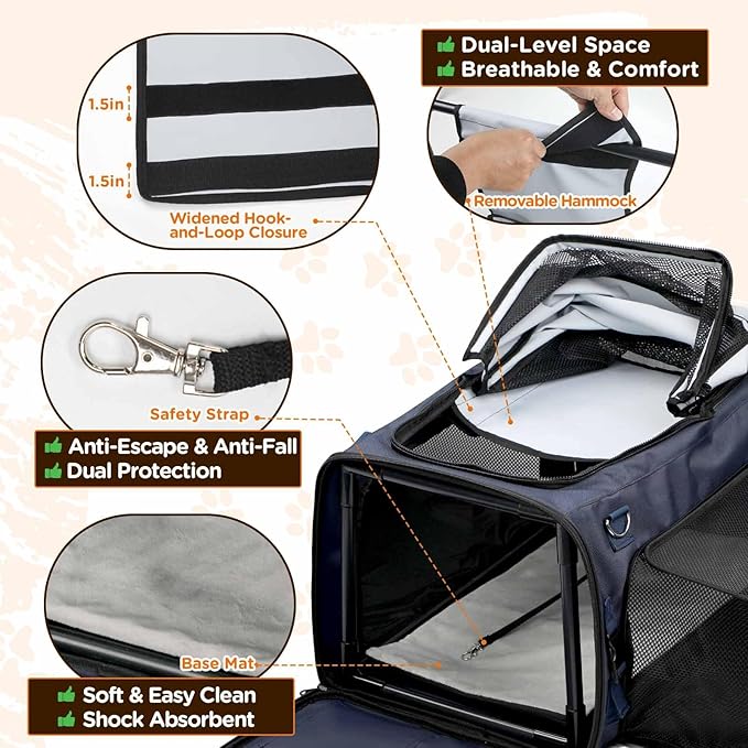 3-Sided Expandable Pet Cat Carrier with Wheels & Hammock, 24-Inch Soft-Sided Portable Rolling Pet Carrier for Large Cats, Medium & Small Dogs, Detachable for Travel, Camping, Outdoor Walks