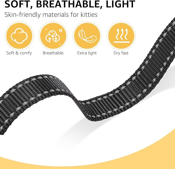 SCENEREAL Cat Harness and Leash Set Escape Proof with Airtag Holder, Reflective Pet Harnesses for Walking, Adjustable Soft Kitty Vest Outdoor Indoor, Cute Travel Boys Girls Small Large Cats, Black