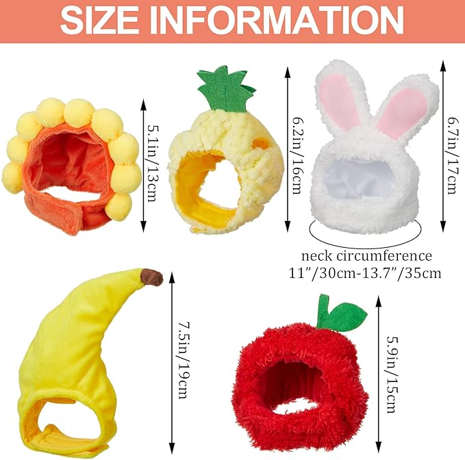 Weewooday 5 Pieces Cat Hats Costume Bunny Hat Outfit with Ears Small Dogs Kitten Puppy Easter Party Costume Accessory Headwear(Kawaii Style)
