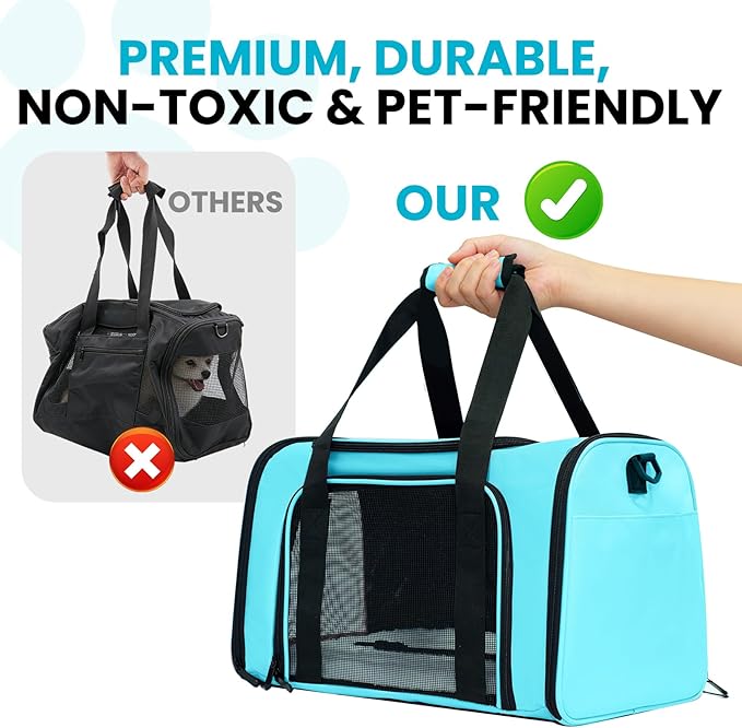 Soft-Sided Cat Carrier Expandable Pet Carrier Airline Approved Mesh Travel Carrier Up to 15lbs for Cats Small Dogs Collapsible Escape-Proof with Shoulder Strap (18x11x11 Blue)
