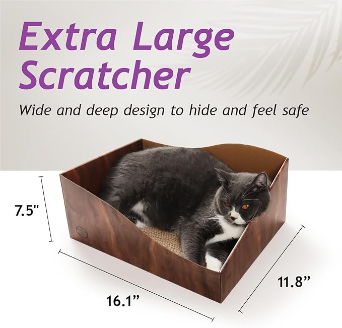 Necoichi Hideaway Cat Scratcher Box — Extra Large | Horizontal Scratch Pad + Lounger + Hideaway for Indoor Cats | 100% Recycled Cardboard, Chemical-Free
