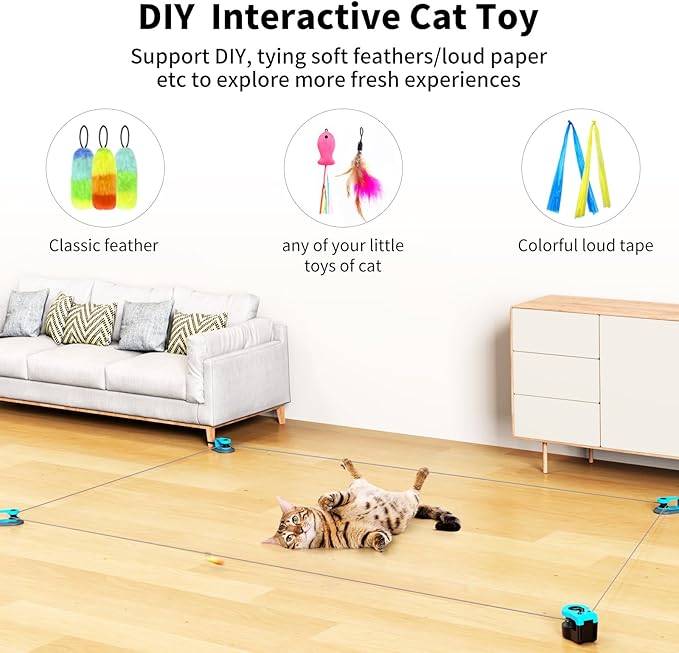 Cat Toys for Indoor Cats, Interactive Cat Toy Chasing Running Lure Course for Cat Kitten Play Chase Hunt Instinct Exercise, Auto Smart DIY Multi-track Cat Feather Toy with Mouse Sound(Cyan-blue)
