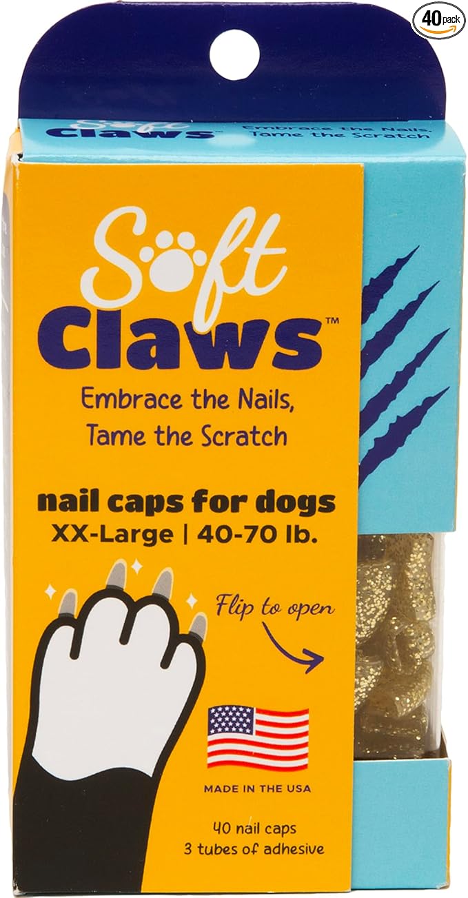 Soft Claws Nail Caps for Dogs with Non-Slip Design Made in USA - 40 Dog Nail Covers for Long-Lasting Protection of Floors and Furniture - Gold, XX-Large
