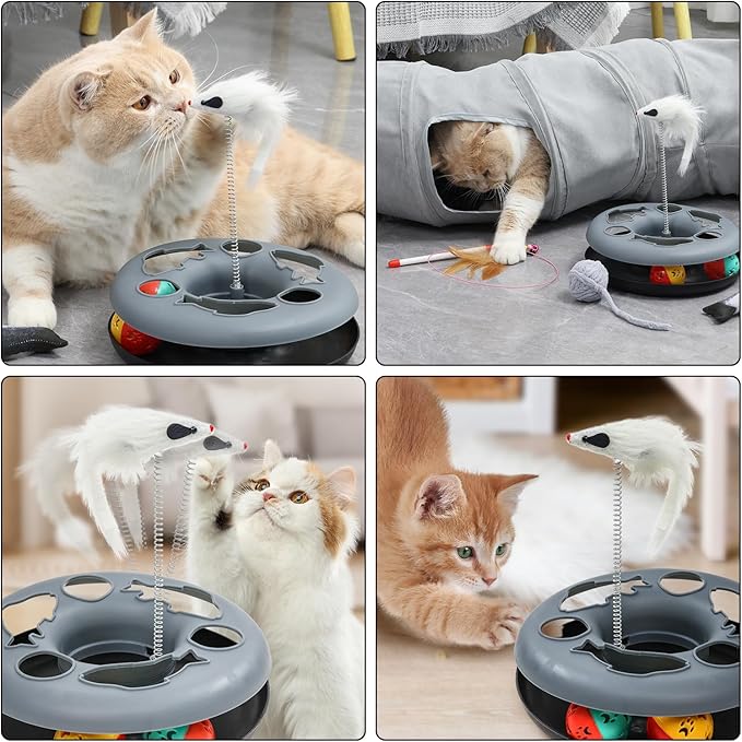 Pet Cat Tunnel Tube Cat Toys 2 Way Collapsible, Tunnels for Indoor Cats,S-Shaped Play Tube with Peephole and Hanging Ball,10.5" Maze Cats House for Puppies, Rabbits, Kitty, Kitten,Ferrets