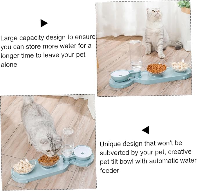 Totority Pet Feeder Dual Bowls and Automatic Water Dispenser for Cats Tilted Design for Easy Eating and Drinking Capacity Elegant Finish