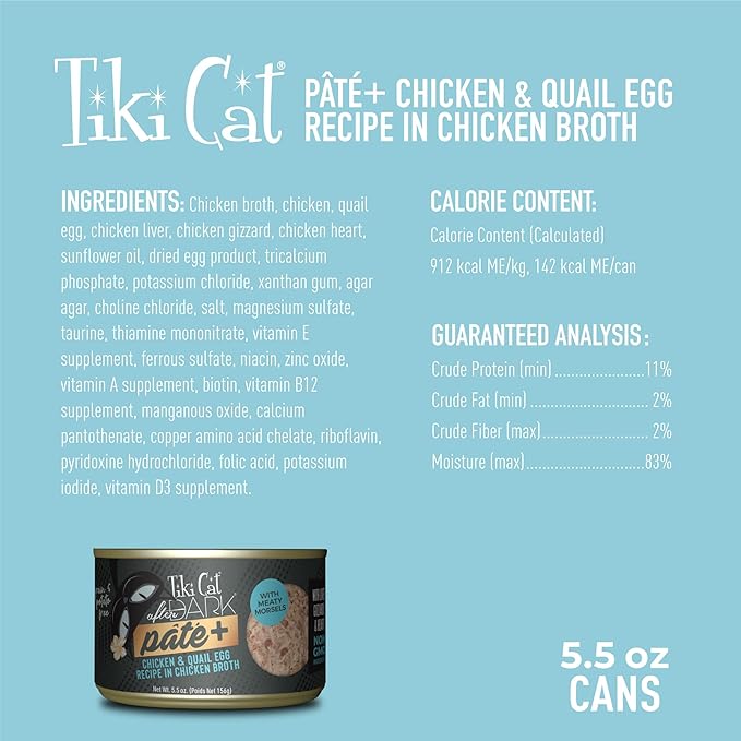 Tiki Cat After Dark Pate+ Chicken & Quail Egg, 5.5 oz. Cans (Pack of 8)