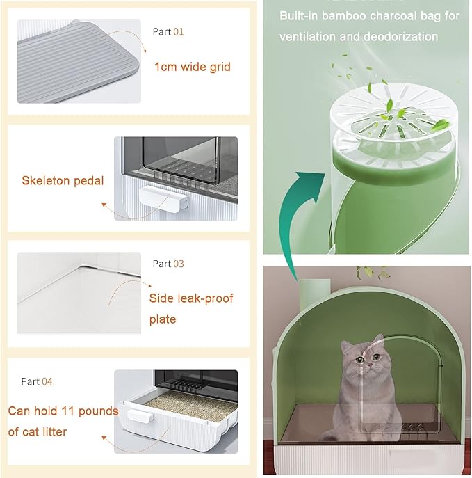 Large Litter Box with Odor Control Carbon Filter, Enclosed Plastic Cat Litter Box with Handy Litter Scoop,Drawer Type Cat Toilet,Perfect for Medium Cats (Color : Pink)