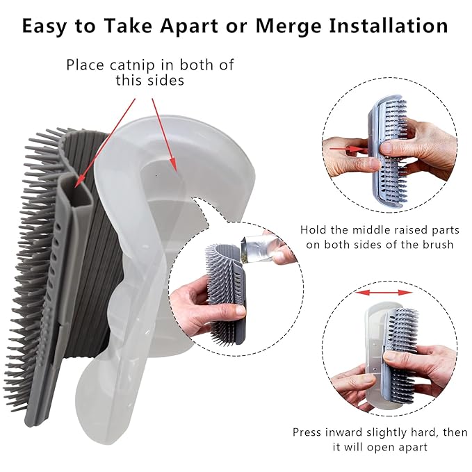 Miwoowim Extended (6.1") 2 Pack Self Grooming Cat Brush - Wall Corner Scratcher with Massage Combs for Long and Short Fur Cats, Kittens (Grey)