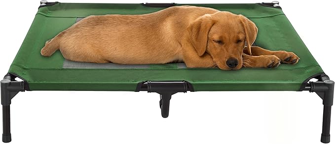Elevated Dog Bed – 36x29.75 Portable Bed for Pets with Non-Slip Feet – Indoor/Outdoor Dog Cot or Puppy Bed for Pets up to 80lbs by Petmaker (Green)