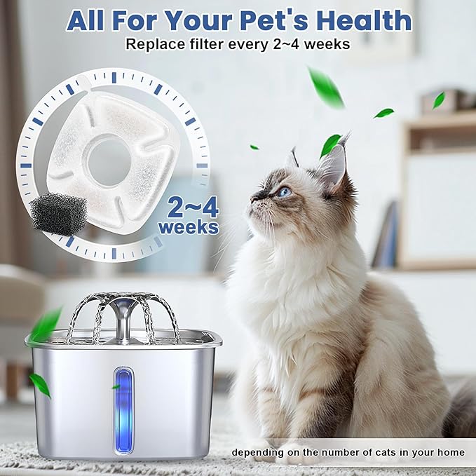 40 Pack Cat Water Fountain Carbon Filters, 20 Pcs Replacement Pet Filters with 20 Pcs Pre-Sponges Compatible with 67oz/2L 95oz/2.8L 135oz/4L Automatic Cats Dog Water Fountain Dispenser