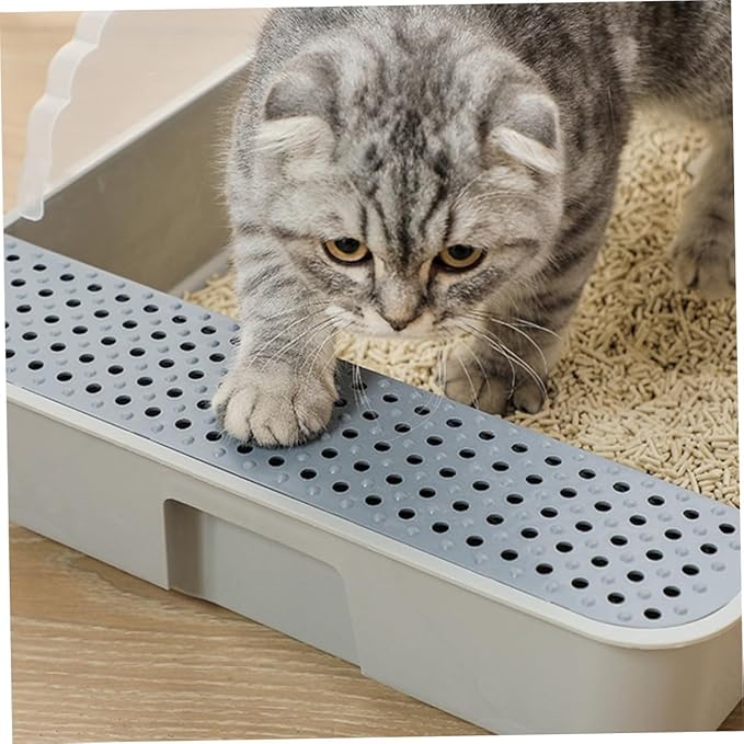 Semi-Enclosed Cat Litter Pan Toilet, Detachable Anti-Splash Durable Polymer Kitten Litter Box, Small Grey Potty for Indoor Cat Housebreaking