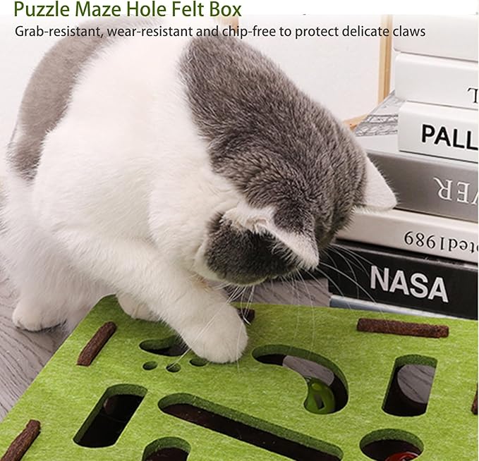 Interactive Cat Scratch Puzzle Enrichment Box – Felt Maze Toy for Indoor Cats, Self Play Scratching Hunting Mental Stimulation Toy
