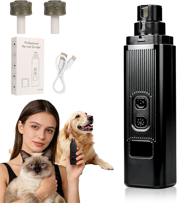 Cat Nail,2-Speed Electric Pet Nail Grinder, Safe Cut Cat Nail Trimmer Rechargeable Dog Nail Clippers with Light, Cat Nail Claw Clippers,Low-Vibration Ultra-Quiet for All Cats ＆Dogs (Black)