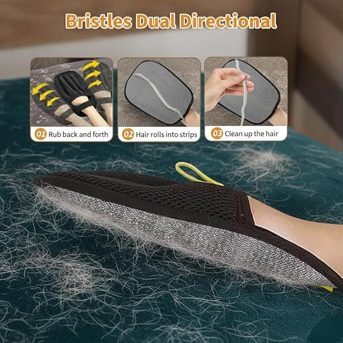2 Pack Pet Hair Remover Gloves, Enhanced Five Finger Static Grooming Mitts for Cats and Dogs, Washable Reusable Fur Removal Tool for Furniture, Clothing, Carpet, Couch and Car Seats