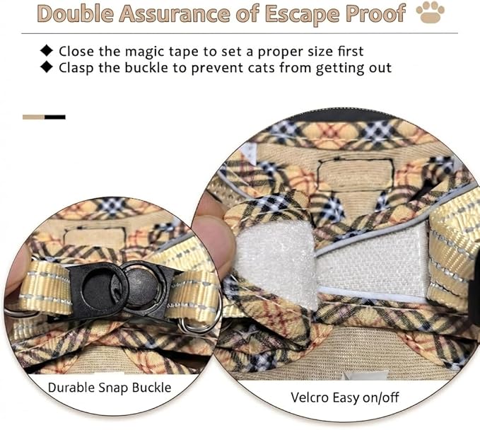 Cat Harness and Leash Set for Walking, Escape Proof Adjustable Soft Mesh Kitten Harness with Reflective Strips, Breathable No-Choke Pet Vest for Small Cats or Puppies(Beige,S)