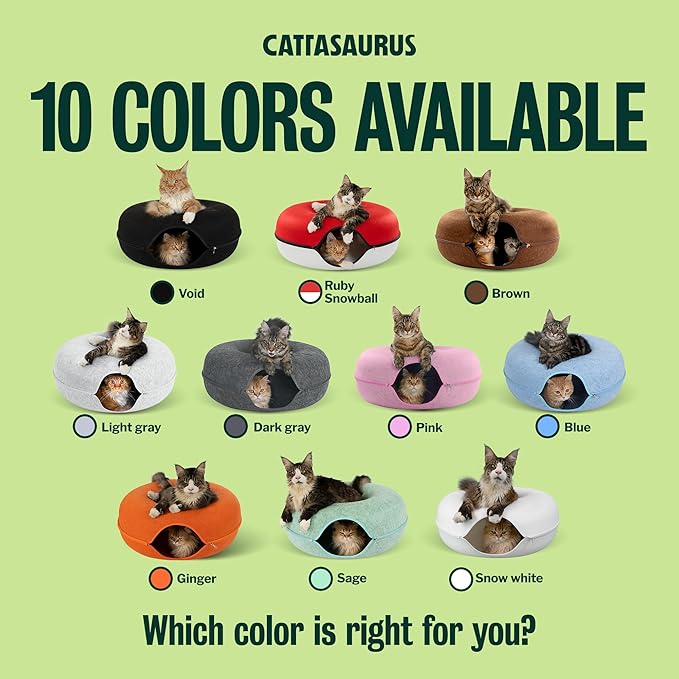 Cattasaurus Peekaboo Cat Cave Donut for Multiple & Large Cats up to 30-45 lbs, 3-in-1 Self Warming Cat Bed, Tunnel & Scratcher for Indoor Cats, Washable & Detachable Small Dog Bed (Pink, Jumbo)