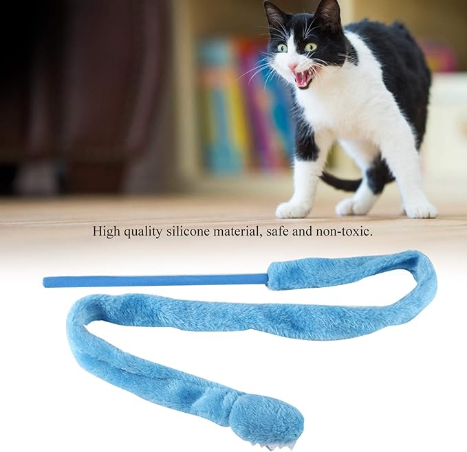 Cat Teaser Toy, Snake Shape Design with Silicone Material and 9.4 Inch Handle, Interactive Play Wand for Indoor Cats and Kittens, Green Pink Blue Color Options (Mixed Colors)