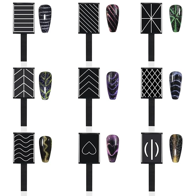 WOKOTO 60 PCS Cat Eye Magnet For Nails Multiple Style Nail Magnets For Nail Art Designs Magnets Beads Blocks Cat Eye Gel Nail Polish Magnets Nail Art Tools Pre-Design Nail Art Cat Eye Magnets