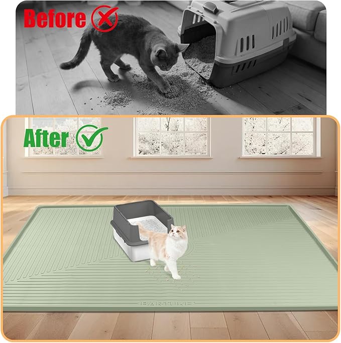 Silicone Cat Litter Mat, 50" x 36" Extra Large Litter Trapping Mat for Litter Box, Leak-Proof, Non-Slip, Kitty Litter Mats with Soft Texture for Floor, Keeping The Floor Clean (Green)