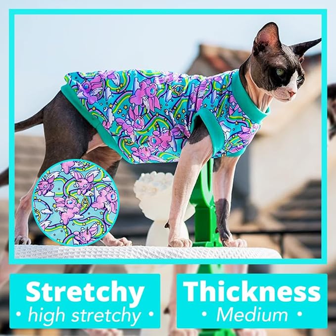 Sphynx Cat Clothes, Hairless Cat Shirt, Soft Stretchy Sweater for Cats, Breathable Cat Daily Outfit,Pullover for Cornish Rex, Devon Rex (Green, L (5-6.5lbs))