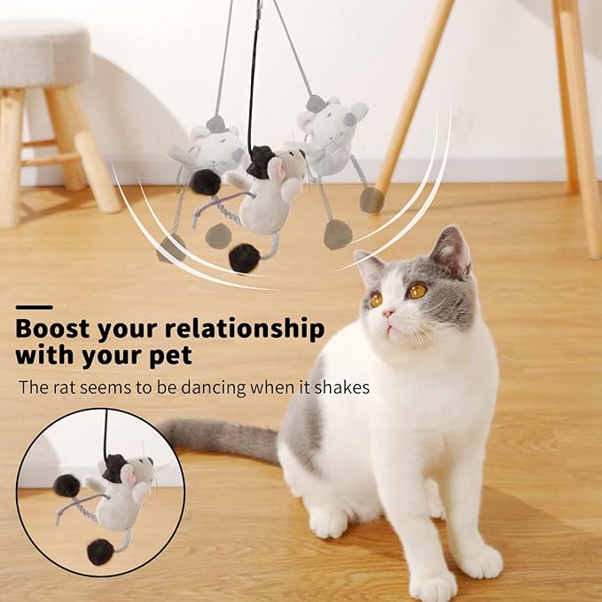 PAZ'S GIFT Cat Wand Toy Cute Mouse Tease Cat Wand Interactive Indoor Toy Swing and Squeak Fun Toy Kitten Play with Cat Interactive Chase Movement Reduce Boredom Suitable for All Cat Toys