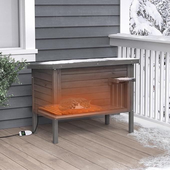 GDLF Outdoor Feral Cat House Heated Cat Shelter with 100% Insulated All-Round Foam Weatherproof for Multiple Felines 34.5"X21.5"x27.2"