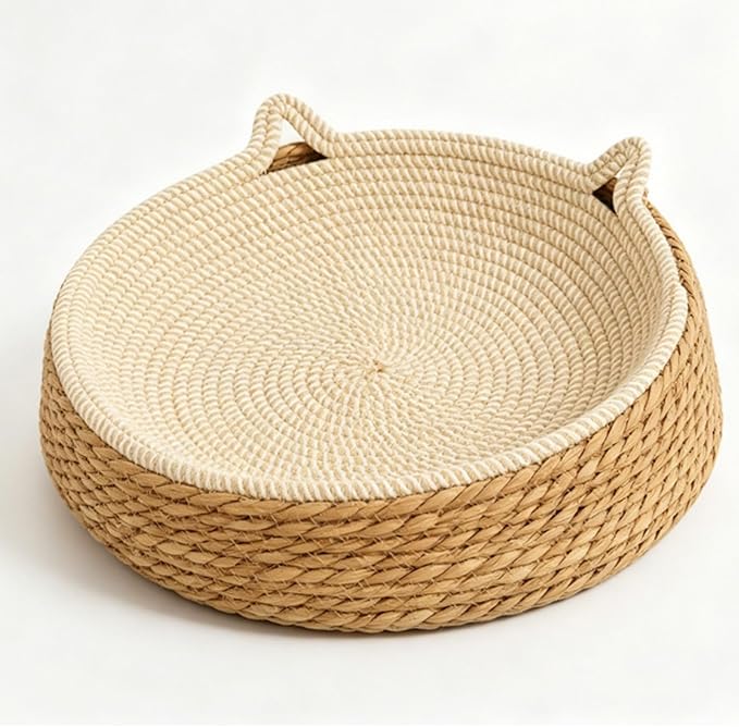 Asixxsix Cat Scratcher, Circular Cat Scratcher Bed with Breathable Mat and Small Ears Design, for Indoor Cats to Scratch Play and Lounge, Furniture Protector for Sofa Chair (L)
