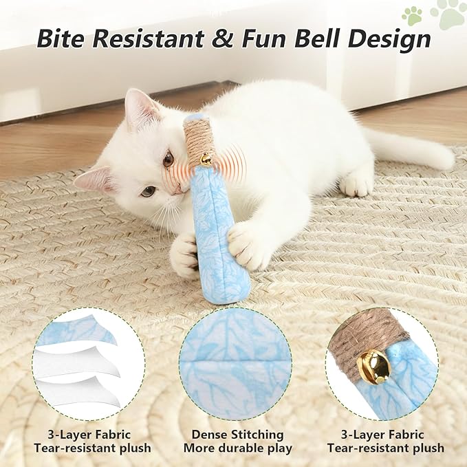 3 Pack Catnip Toys for Cats, Funny Kicker Cat Toys with Dental Rope & Jingle Bell, 100% Organic Catnip Catnip Toys, Bite-Resistant Chew Toy for Kitten Teething, Indoor Cat Toys