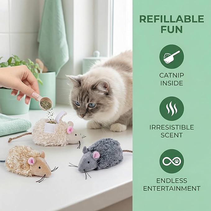 Ciieeo 6pcs Plush Mouse Toys for Cats, Interactive Stuffed Cat Toy Mice for Indoor Play and Teething, Assorted Colors