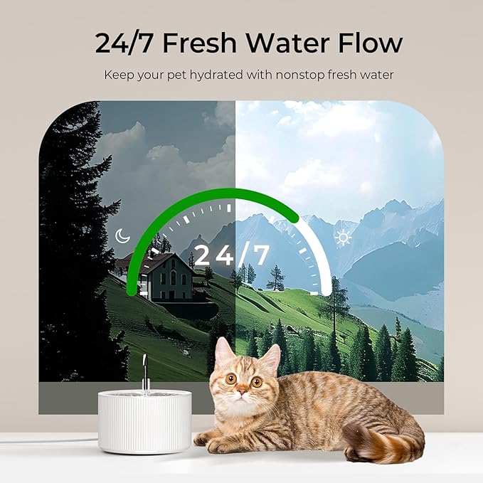 Voluas Ceramic Cat Water Fountain: 2.2L/74oz Cat Fountains for Drinking, Automatic Pet Water Dispenser with Ultra-Quiet Pump and Replacement Filter, Kitty Watering Supplies Indoor Easy Clean 3 Filte