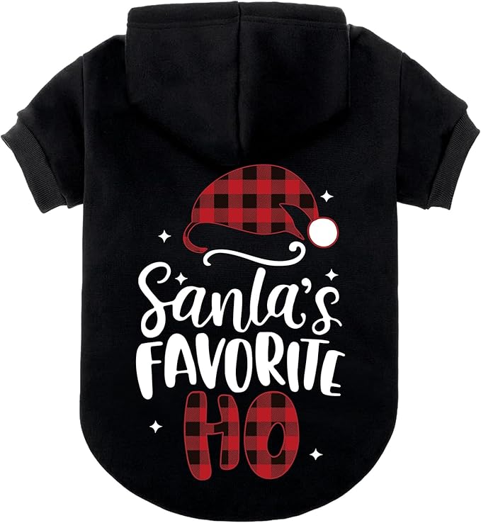 EXPAWLORER Dog Christmas Hoodie - Dog Christmas Sweater Xmas Sweatshirt with Santa Hat Print, Warm Fleece Lined Holiday Pet Outfit with Leash Hole, Cozy Soft Pet Clothes Coat for Large Dogs, L