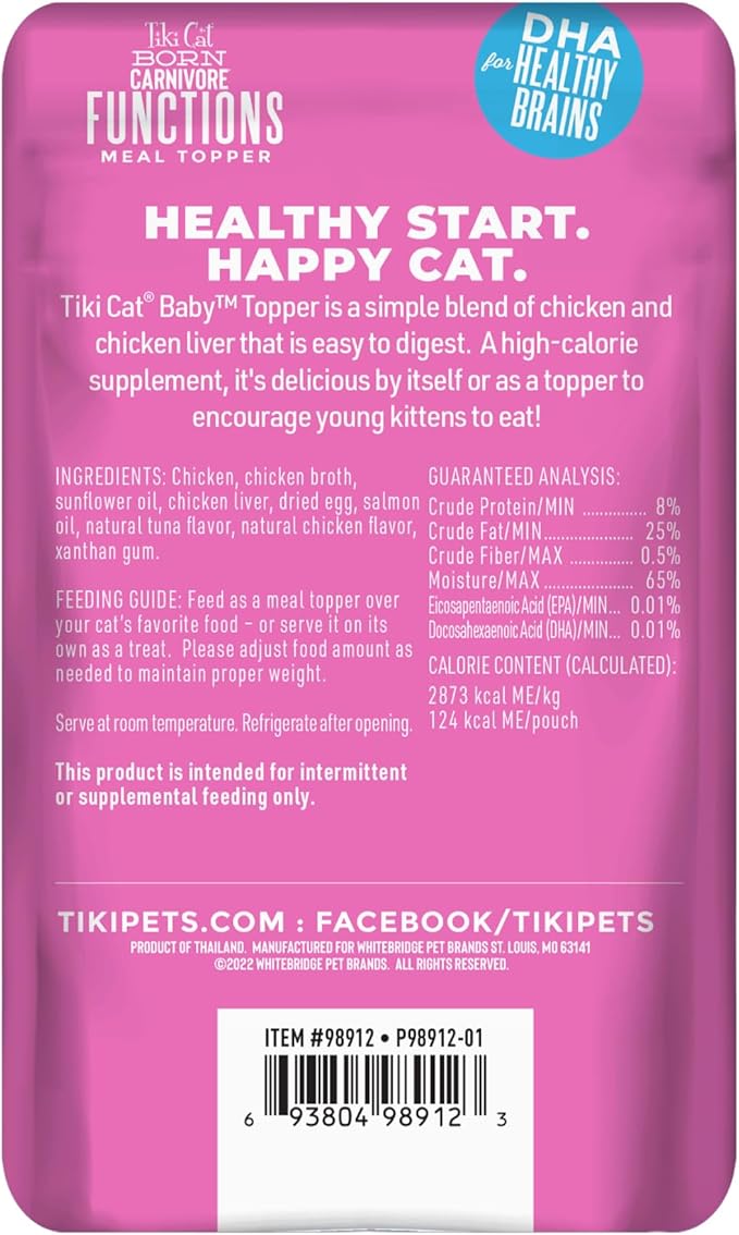 Tiki Cat Born Carnivore Baby Functional Topper Mousse, Chicken & Chicken Liver Recipe, 1.5 oz. Pouch, (Pack of 12)