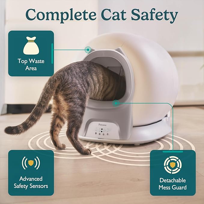 Petcove Automatic Self Cleaning Litter Box for Multiple Cats - PurrTek with Smart App (5GHz Wi-Fi), Triple Odor Control, Quiet Operation & Advanced Safety Sensors