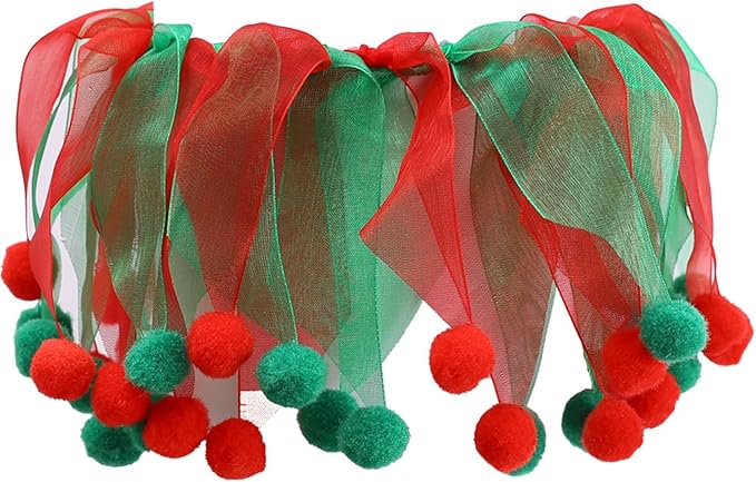 2PCS Christmas Pet Collar Ornaments Red Green Collar Adjustable Holiday Dress for Cat and Dog (C-S-30CM)