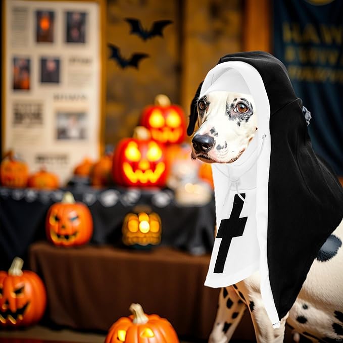PET SHOW Nun Dog Costume for Medium Large Dogs Halloween Cosplay Outfit Black White Cloak Dress Up Adjustable Pets Apparel Holiday Party Clothes Boys Girls(L/XL)